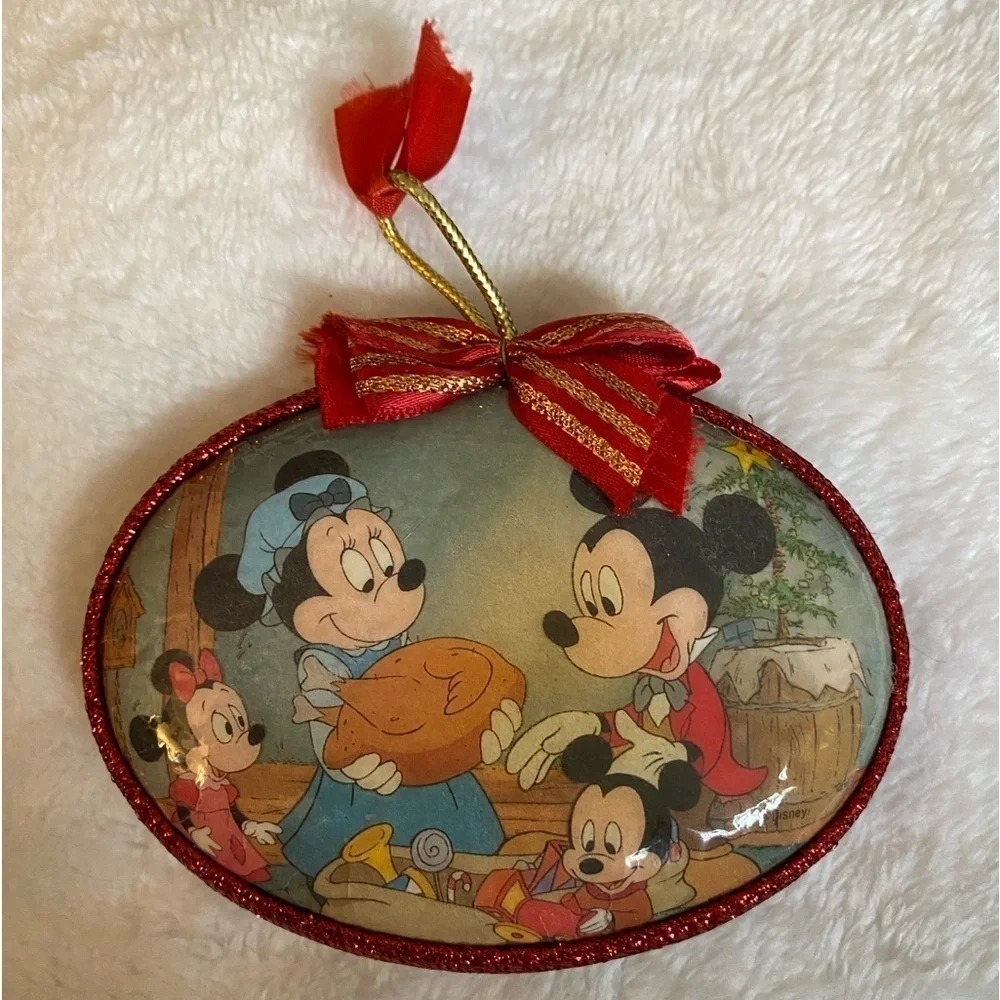 Disney’s Christmas ornament Mickey Minnie oval vintage paper mache   #6